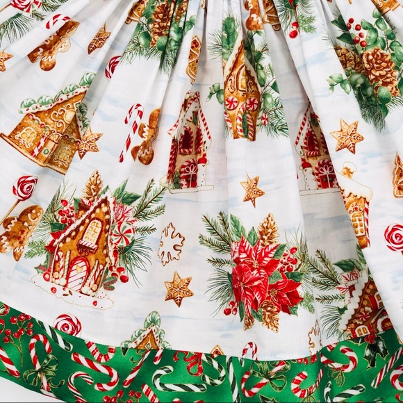 KPea Original Gingerbread Print Green Holiday Christmas Dress Cotton NEW - Picture 6 of 10